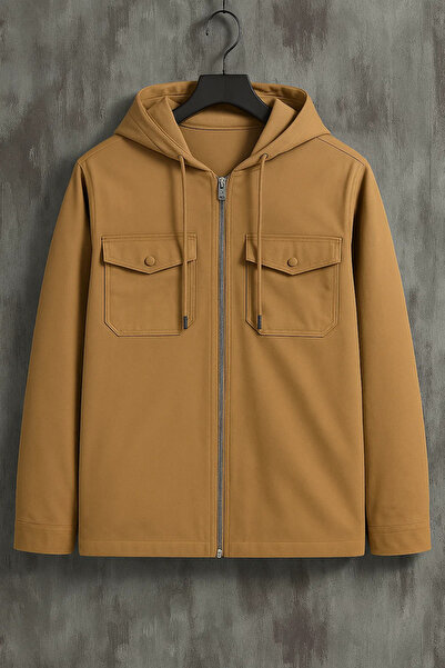 DAMGA JEANS Palton cu glugă maro premium supradimensionat pentru bărbați