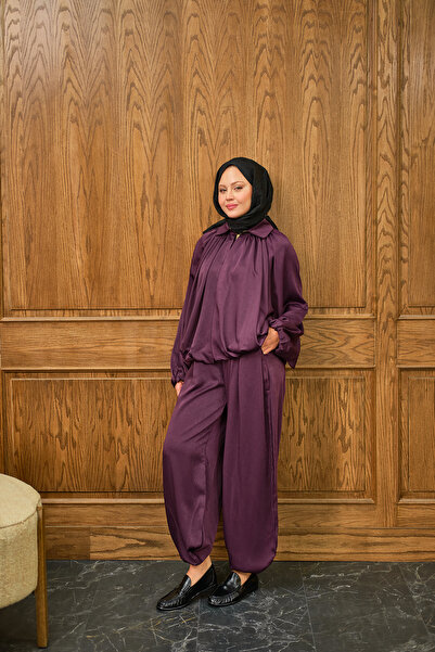 LOCCO Women's Hidden Zipper Detail Suit Plum