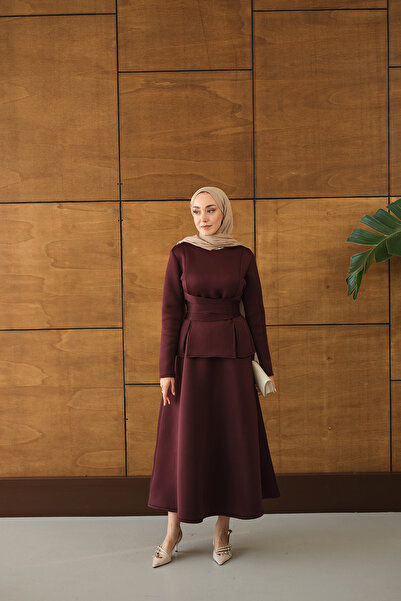 LOCCO Women's Waist-Tie Skirt Suit Burgundy