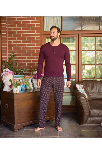 andredimoda Aydoğan Men's Burgundy Modal Fabric Long Sleeve Pajama Set