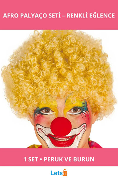 Letsii مجموعة شعر مستعار وطقم أنف أصفر مجعد على شكل مهرج أفرو