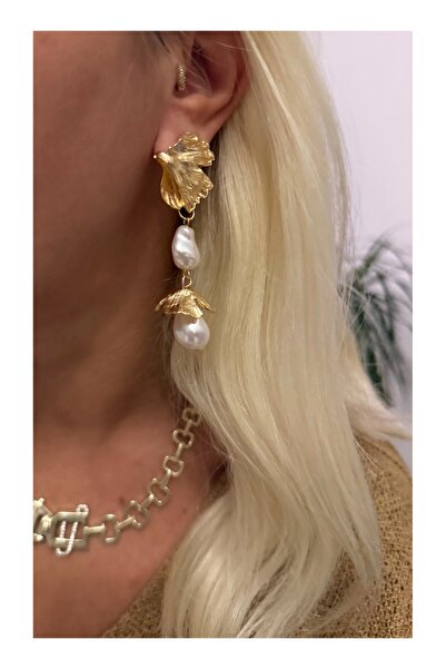 PALICE أقراط متدلية على شكل ورقة شجر مزينة باللؤلؤ