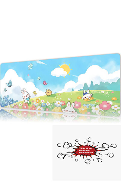 urzuva Sunny Bunny Meadow 90x40 4MM Kalınlık Premium Gaming oyuncu mousepad, ...