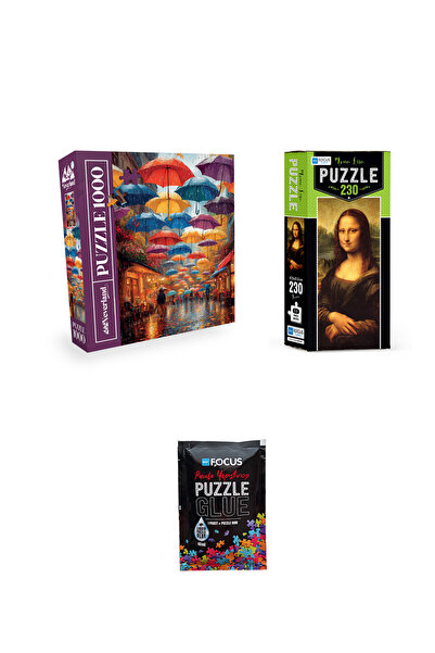 Neverland 1000 Piece Puzzle Rainy Street with Umbrellas and 230 Piece Mona Li...