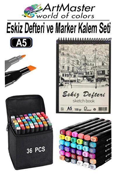 Artmaster A5 Sveska za crtanje 50 listova 100g 1 komad 36 boja flomastera dvo...
