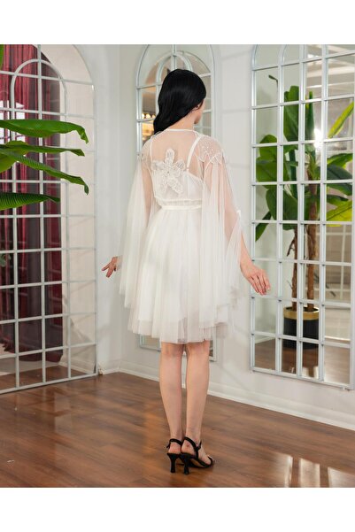 Limas lingerie Special Design with Diamond Details, Tulle 2-Piece Short Dressing Gown