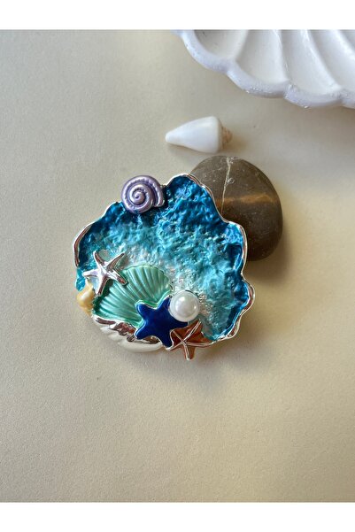 BURÇİN AKSESUAR Okyanus Temalı Mine İşlemeli Tasarım Mavi İstiridye, Deniz Yı...