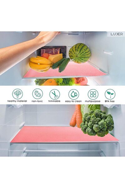 LUXER 4 Non-Slip Mats for Refrigerator Shelf/Drawer Protection, Placemats, 45x29 cm, Pink