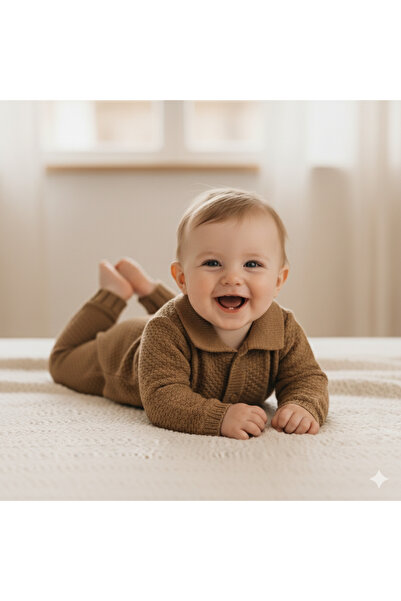 Mamman's Knitwear Knitted Winter Baby Romper, with Pockets, Polo Neck, Thick Knit Boys Buttoned Jumpsuit