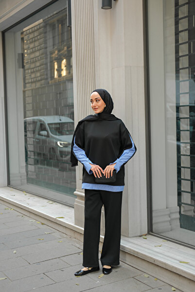 LOCCO Γυναικείο πουκάμισο Λεπτομέρεια Διπλό Σετ Μαύρο