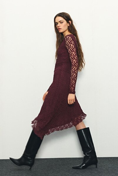 Pull & Bear Dantelli midi elbise