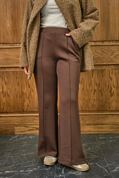 LOCCO Pantaloni de scuba cu vipușcă pentru femei, maro