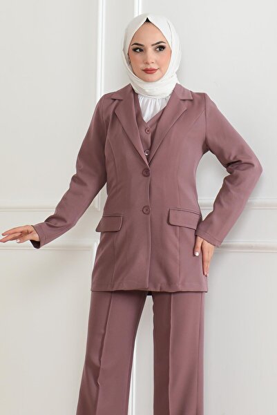 Modamihram Тричастиен костюм с жилетка, розово MSW19222-3