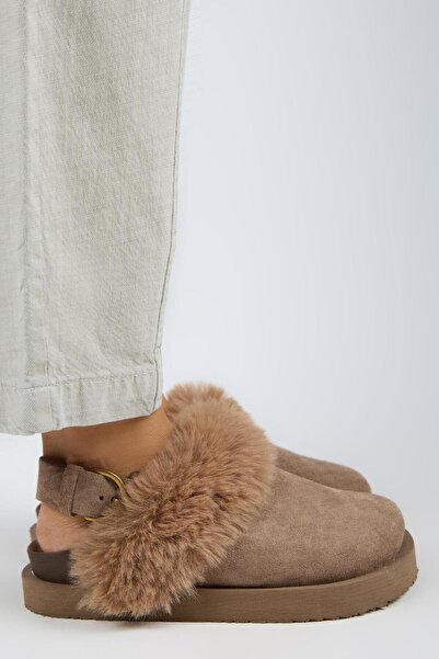 Manijero Antonella Fur Women's Genuine Leather Back Strap Platform Sabo Mink Sandals