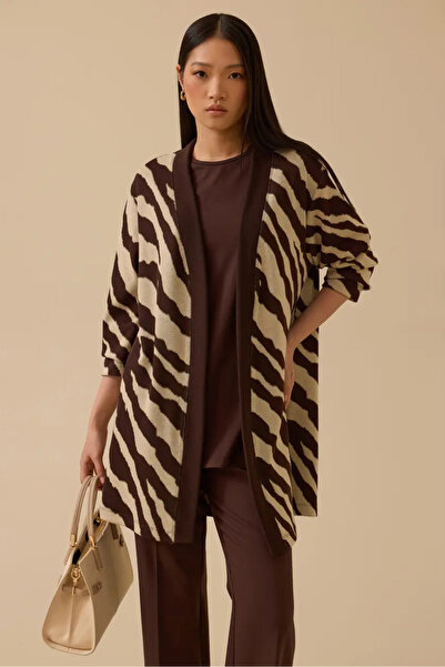 SEÇİL Kadın Desenli Örme Hırka - Kahverengi