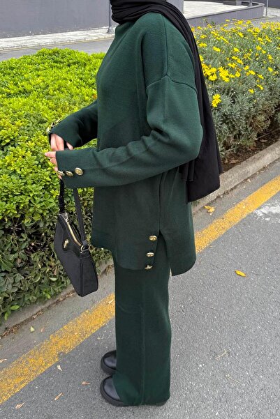 lamelif Button Detailed Knitwear Set Emerald Green