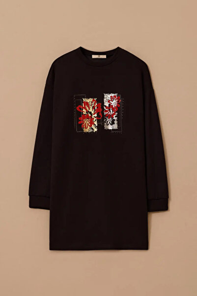 SEÇİL Women's Floral Printed Sweatshirt - Black