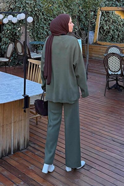 lamelif Plain Double Knit Hijab Suit Khaki