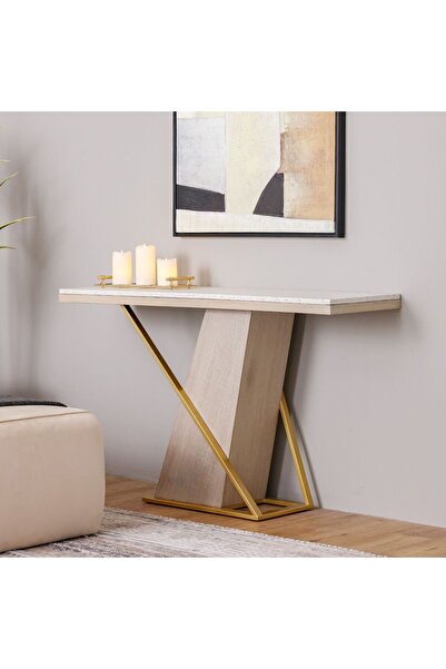 danube طاولة كونسول مارغريت - تيرازو بيج وذهبي، بتصميم خشبي هندسي أنيق، ١٣٠×٤...