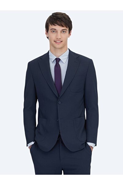 Kip Navy Plain Fitted Fit Knitted Suit
