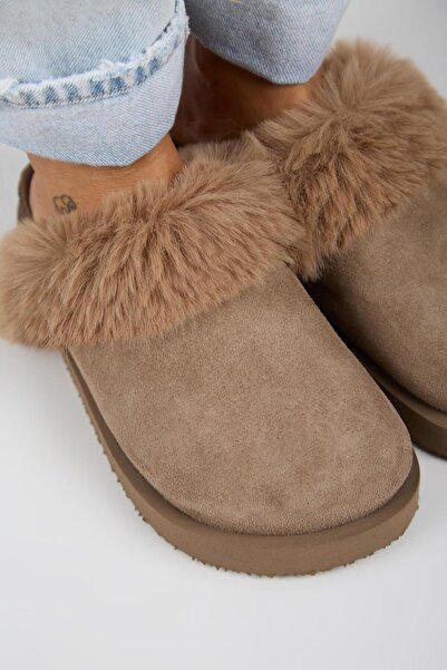 Manijero Ruzqahi Fur Women's Leather Genuine Leather Flat Platform Sabo Mink Slippers