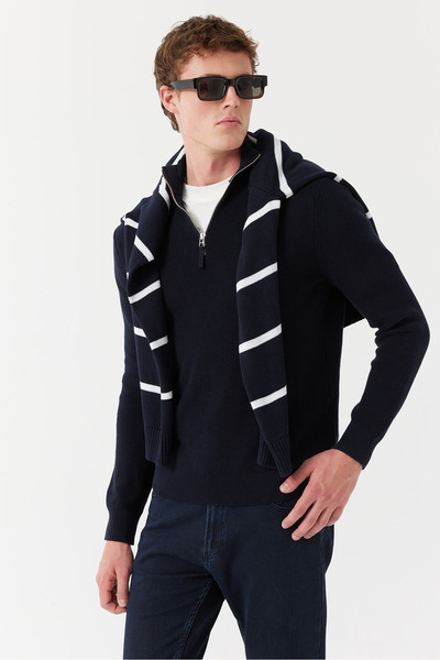 PAULMARK Чоловічий трикотажний светр з високим коміром і напівзастібкою