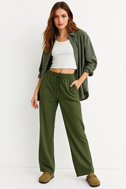 Rich Women's Khaki High Waisted Elastic Wide Leg Pants-05-Dark Gray 198