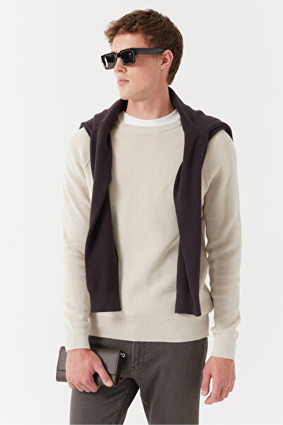 PAULMARK Tricotaj pentru bărbați guler rotund material reiat Pulover