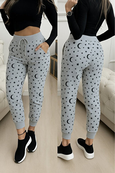 JANES Women's High Waist Lace-Up Patterned Two Thread Pants, Relaxed Fit Jogger Pants