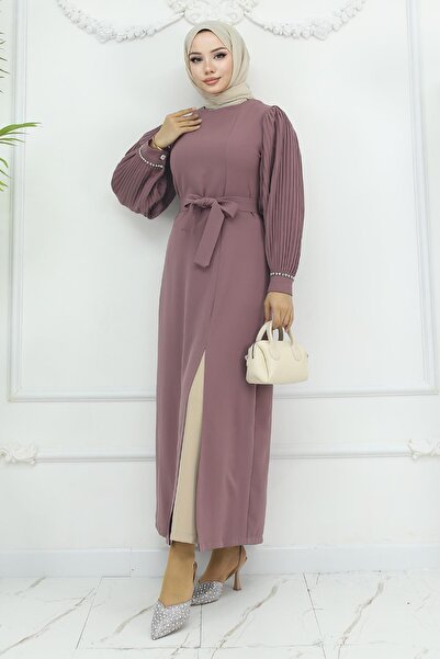Modamihram Pleated Slit Piece Dusty Rose Msw19239-1