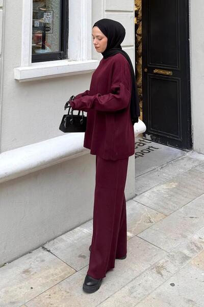 lamelif Plain Double Knit Hijab Suit Burgundy