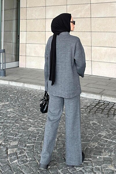 lamelif Collar Detail Double Hijab Set Anthracite