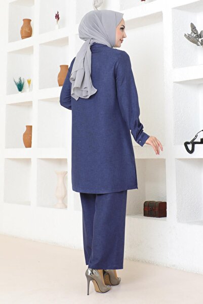 Modamihram Ruffle Detailed Suit Indigo Msw19224-2