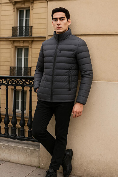 comstar Men's Trend Basic Mock Neck Winter Smoked Puffer Coat