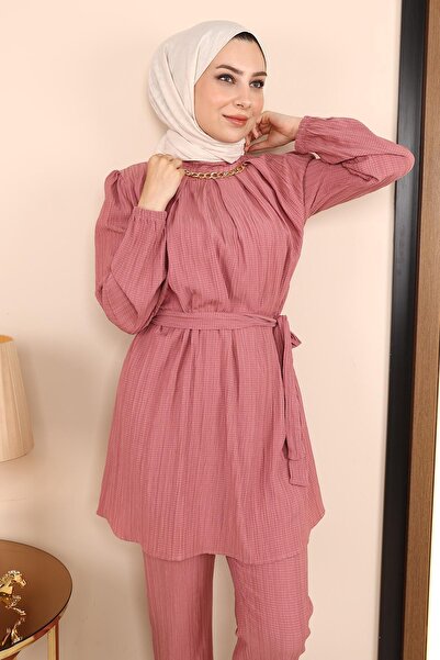 Modamihram Chain Detailed Suit Dusty Rose Msw19140-2