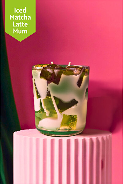 Mim and More Iced Matcha Latte Mum – Doğal Soya Balmumu & Jel Dekoratif Mum 250 gr