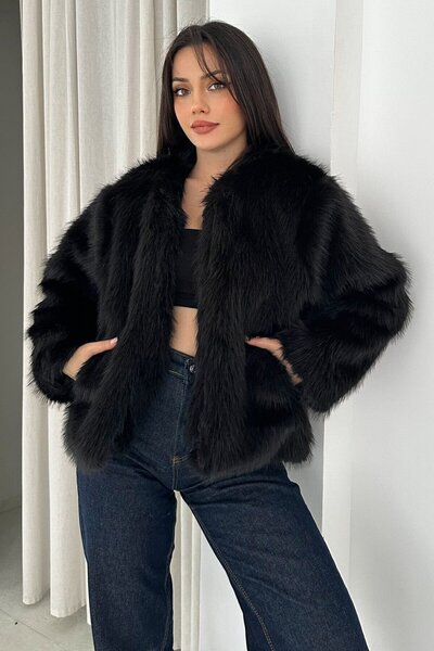 VAGGON Double Pocket Plush Fur Coat
