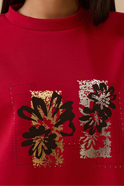 SEÇİL Women's Floral Printed Sweatshirt - Red