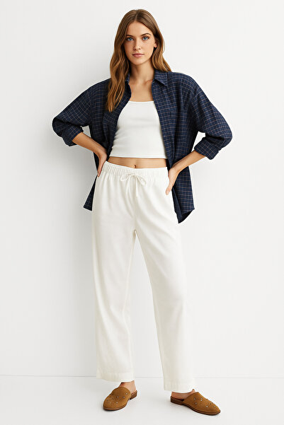 Rich Women's White High Waist Elastic Wide Leg Trousers-Multicolour 36