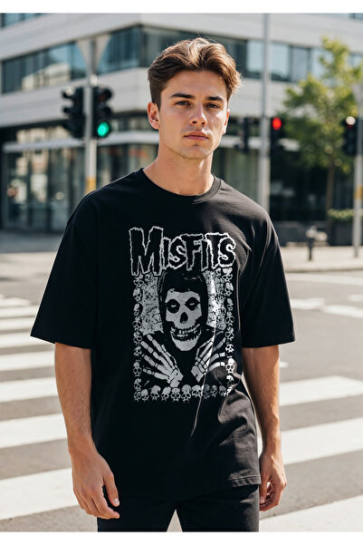 Freak Tshirt Tricou Misfits cu imprimeu unisex de culoare neagră supradimensi...