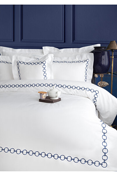 miemaison طقم غطاء لحاف فاخر دائري أبيض مكون من 120 خيطًا - مقاس كينج