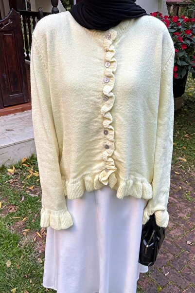 lamelif Ruffle Detailed Cardigan Yellow