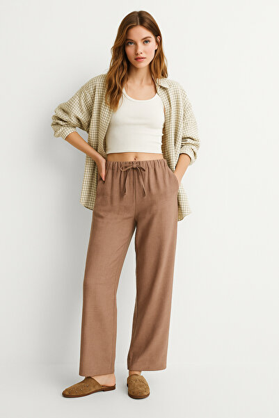 Rich Women's Mink High Waist Elastic Wide Leg Trousers-Multicolour 25