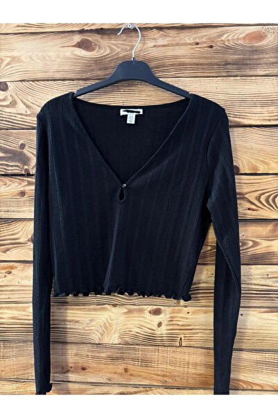 Sima Butik Kadın Siyah Göğüs Dekolteli Bluz