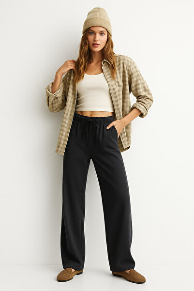 Rich Women's Anthracite High-Waisted Elastic Wide-Leg Trousers - 11 Dark Grey 93