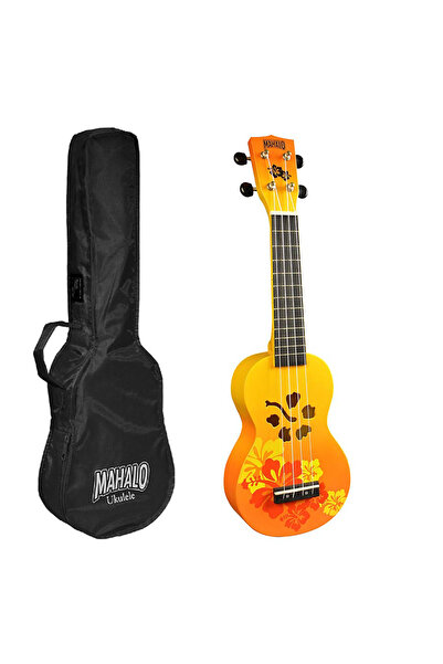 Mahalo MD1HBORB – Set ukulele sopran Designer Hibiscus portocaliu burst (cu husă)