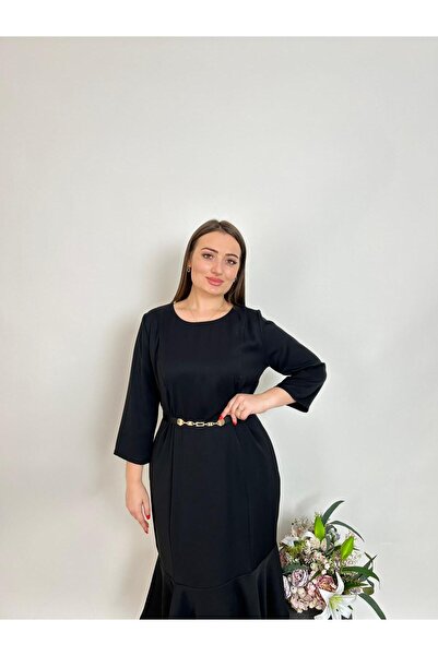 DE WHITES Plus size belted dress with fish detail bottom skirt part