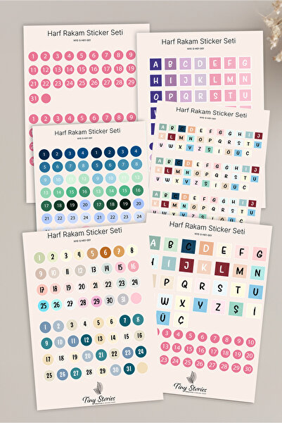 tinystoriestr Alfabe / Sayı Sticker Seti - 6 Sayfa - Ajanda,Çıkartma,Scrapbook
