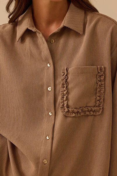 SEÇİL Women's Corded Fabric Ruffle Detailed Tunic - Mink