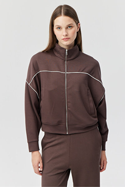 PAULMARK Top de sport cu fermoar cu detalii contrastante pentru femei